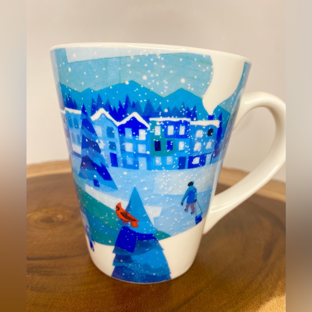 Winter Scene Blue Mug Vintage Second Cup Cardinal Holiday Snowy Scene
